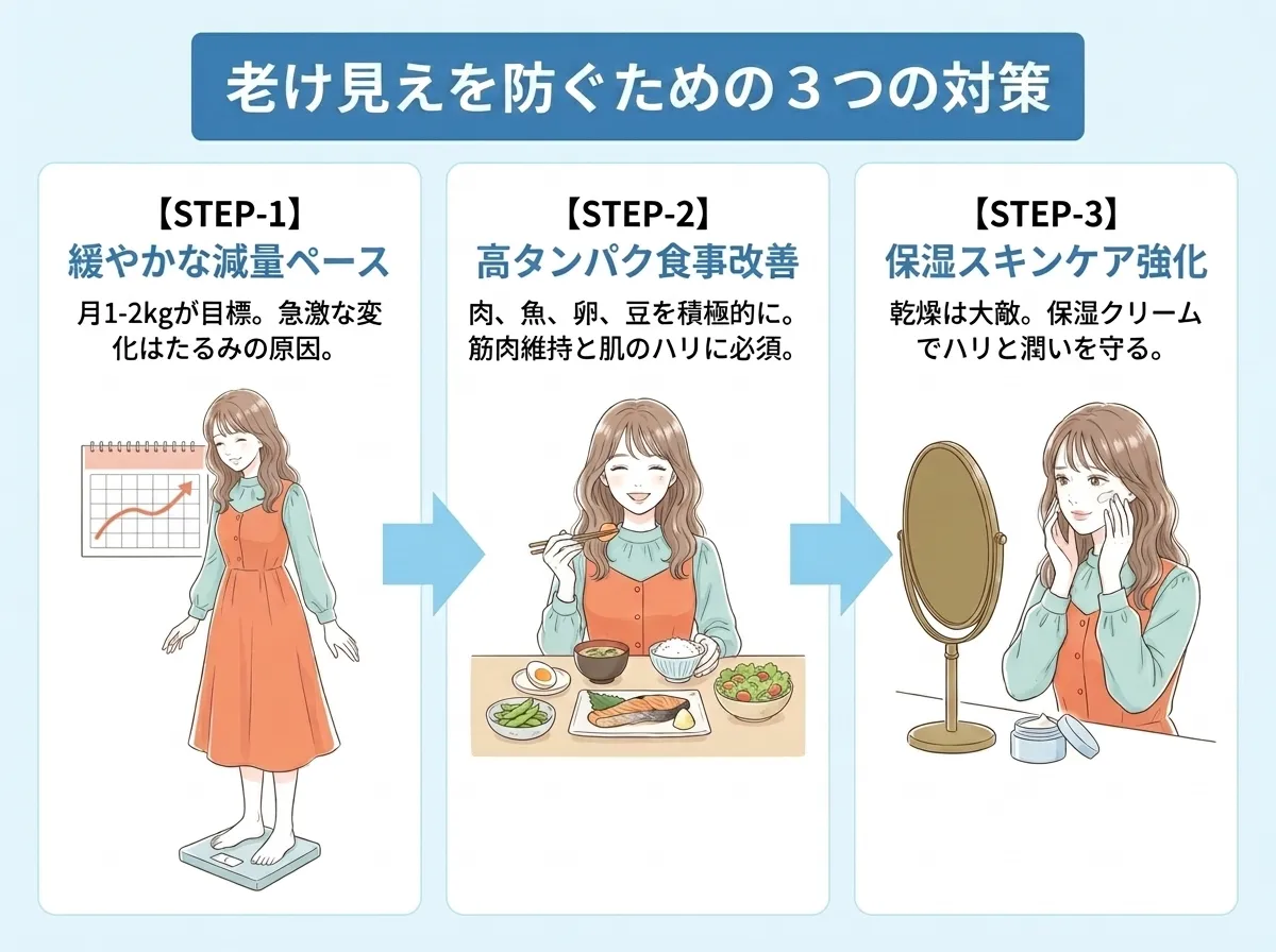 老け見えを防ぐための3つの対策