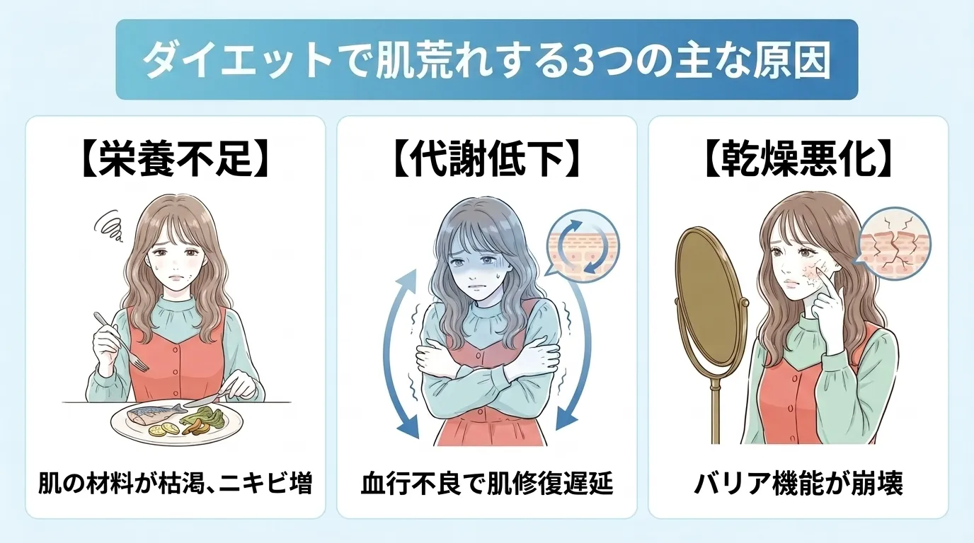 ダイエットで肌荒れする3つの主な原因