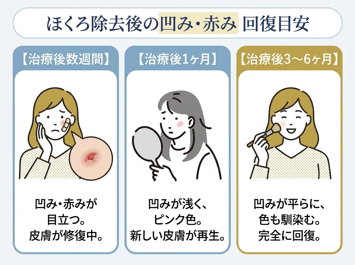 ほくろ除去後の凹みは3~6カ月でなじむ