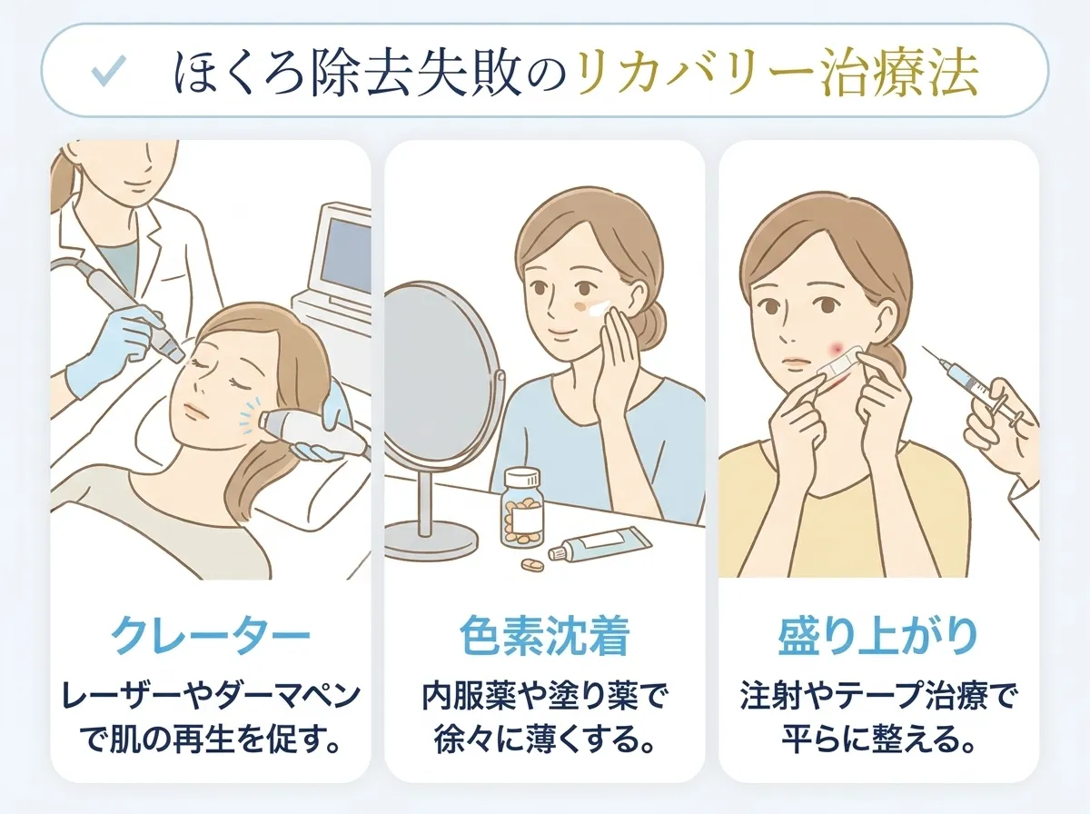 ほくろ除去で失敗してしまった場合のリカバリー治療法